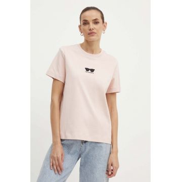 Karl Lagerfeld tricou din bumbac femei, culoarea roz, 245W1717