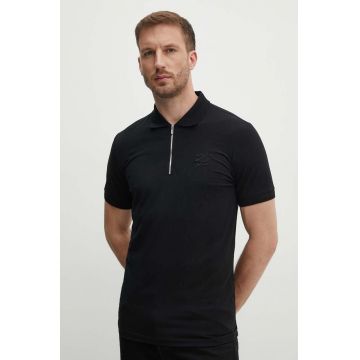 Karl Lagerfeld tricou polo barbati, culoarea negru, neted, 543221.745402