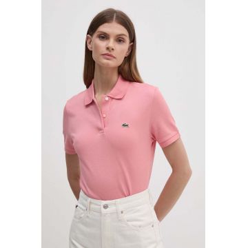 Lacoste tricou din bumbac femei, culoarea alb, cu guler