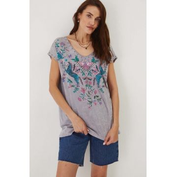 Medicine tricou din bumbac femei, culoarea gri