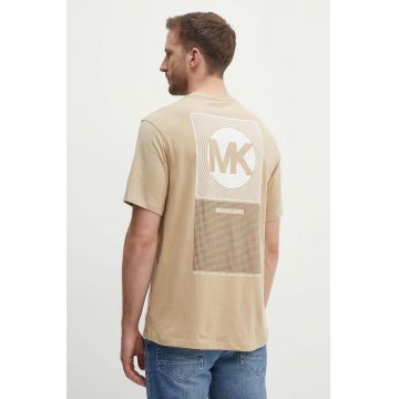 Michael Kors tricou din bumbac barbati, culoarea bej, cu imprimeu, CT4525NFV4