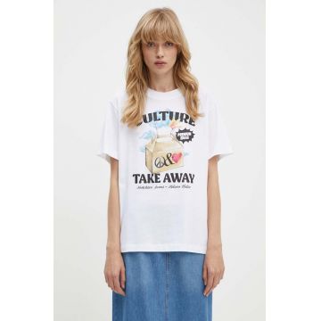 Moschino Jeans tricou din bumbac femei, culoarea alb, 0708.8237