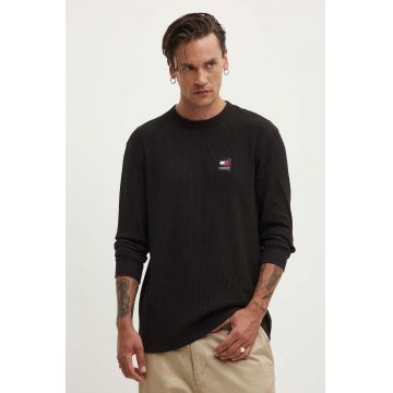 Tommy Jeans longsleeve barbati, culoarea negru, cu imprimeu, DM0DM18652