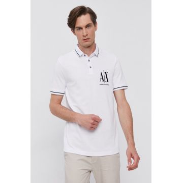 Armani Exchange Tricou Polo bărbați, culoarea alb, cu imprimeu