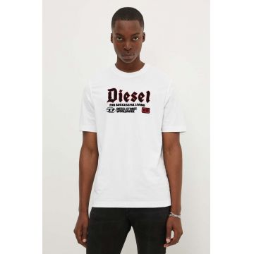 Diesel tricou din bumbac T-ADJUST-K1 barbati, culoarea alb, cu imprimeu, A14789.0GRAI