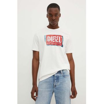 Diesel tricou din bumbac T-ADJUST-Q6 barbati, culoarea alb, cu imprimeu, A15379.0AKAK