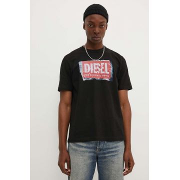 Diesel tricou din bumbac T-ADJUST-Q6 barbati, culoarea negru, cu imprimeu, A15379.0AKAK