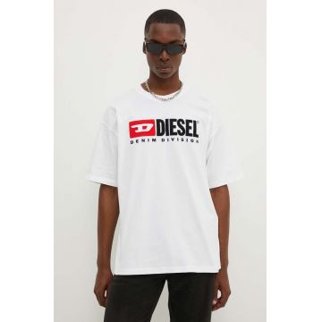 Diesel tricou din bumbac T-BOXT-DIV barbati, culoarea alb, cu imprimeu, A14943.0GRAI