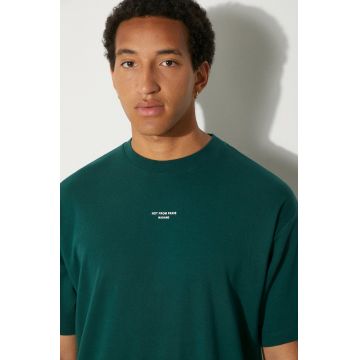 Drôle de Monsieur tricou din bumbac Le T-Shirt Slogan Classique barbati, culoarea verde, cu imprimeu, PERM-TS202-CO002-DGN