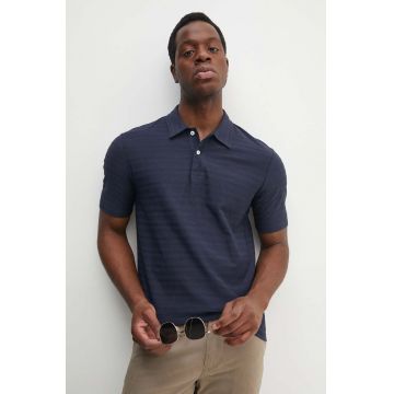 Gant polo de bumbac culoarea albastru marin, neted, 2022148