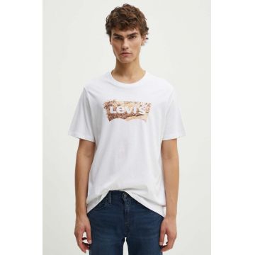 Levi's tricou din bumbac barbati, culoarea alb, cu imprimeu