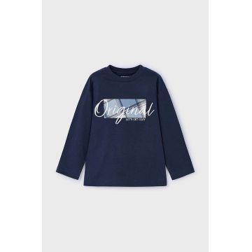 Mayoral longsleeve din bumbac pentru copii culoarea albastru marin, cu imprimeu, 4046