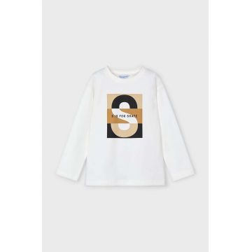 Mayoral longsleeve din bumbac pentru copii culoarea bej, cu imprimeu, 4051