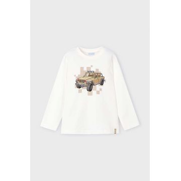 Mayoral longsleeve din bumbac pentru copii culoarea bej, cu imprimeu, 4052