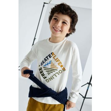 Mayoral longsleeve din bumbac pentru copii culoarea bej, cu imprimeu, 7086