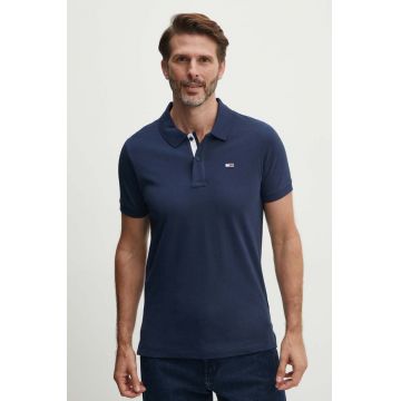 Tommy Jeans polo de bumbac culoarea albastru marin, neted, DM0DM15370