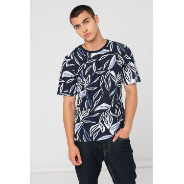 Tricou din amestec de in cu imprimeu Leaf