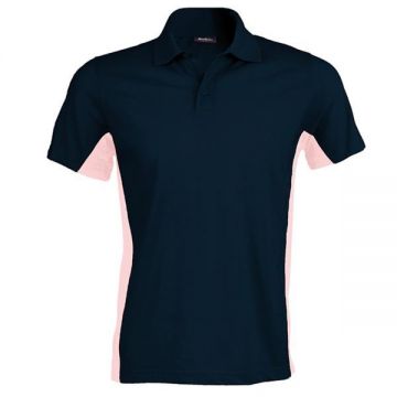 Tricou polo pentru barbati, material bumbac si elastan, culoare negru cu dungi laterale roz, XL