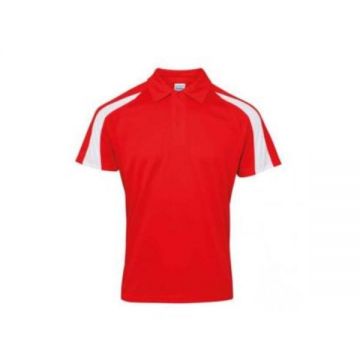 Tricou polo sport, insertii de culoare contrastanta pe maneci, rosu cu dungi albe, XL