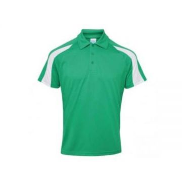 Tricou polo sport, insertii de culoare contrastanta pe maneci, verde cu dungi albe, L