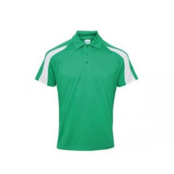 Tricou polo sport, insertii de culoare contrastanta pe maneci, verde cu dungi albe, M