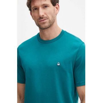 United Colors of Benetton tricou din bumbac barbati, culoarea verde, neted