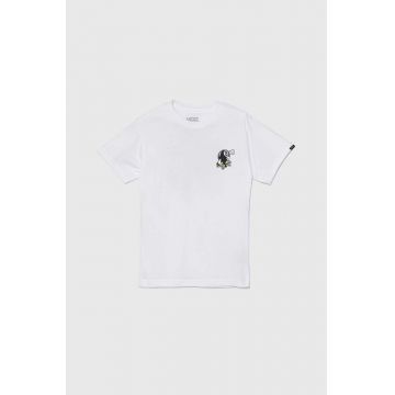 Vans tricou de bumbac pentru copii SK8 HI BALL culoarea alb, cu imprimeu, VN000JNXWHT1