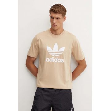 adidas Originals tricou din bumbac barbati, culoarea bej, cu imprimeu, IZ2351