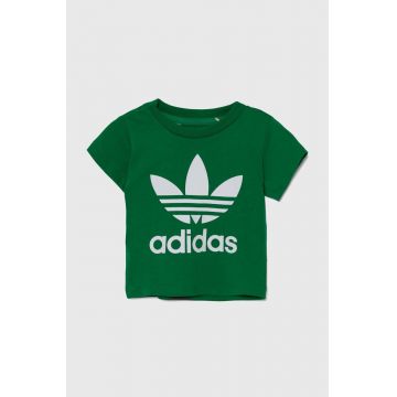 adidas Originals tricou din bumbac pentru bebelusi TREFOIL TEE culoarea verde, cu imprimeu, IY4028