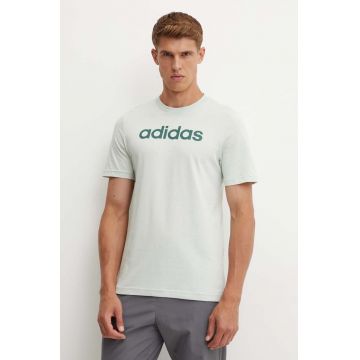 adidas tricou din bumbac Essentials barbati, culoarea verde, cu imprimeu, IZ4767