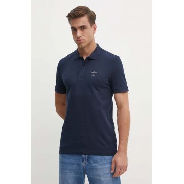 Aeronautica Militare tricou polo barbati, culoarea albastru marin, neted, PO1799P191