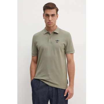 Aeronautica Militare tricou polo barbati, culoarea verde, neted, PO1799P191