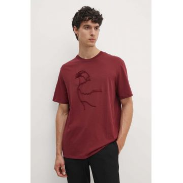 Armani Exchange tricou din bumbac barbati, culoarea bordo, cu imprimeu, XM000044 AF10334