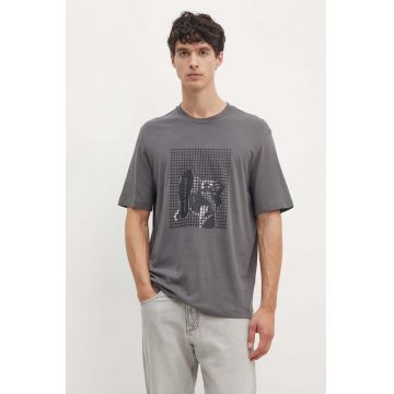 Armani Exchange tricou din bumbac barbati, culoarea gri, cu imprimeu, 6DZTLD ZJ9JZ