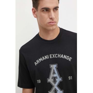 Armani Exchange tricou din bumbac barbati, culoarea negru, cu imprimeu, 6DZTLR ZJLFZ