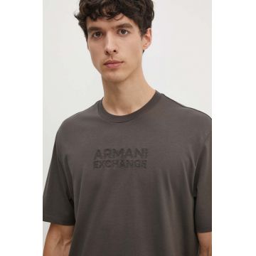 Armani Exchange tricou din bumbac barbati, culoarea verde, cu imprimeu, 6DZTAC ZJASZ