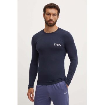 Emporio Armani Underwear longsleeve lounge culoarea albastru marin, cu imprimeu, 111023 4F715