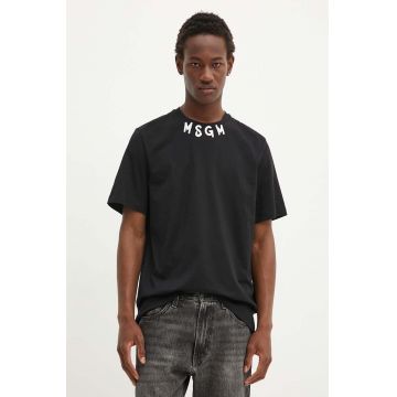 MSGM tricou din bumbac barbati, culoarea negru, cu imprimeu, 3740MM102.247798