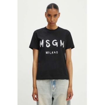 MSGM tricou din bumbac femei, culoarea negru, 3441MDM510G.237002