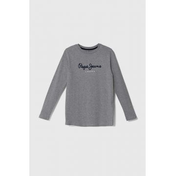 Pepe Jeans longsleeve din bumbac pentru copii NEW HERMAN culoarea gri, cu imprimeu, PB503919