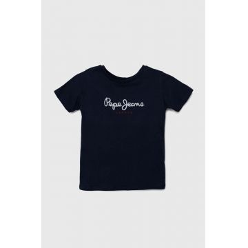 Pepe Jeans tricou de bumbac pentru copii NEW ARTN culoarea albastru marin, cu imprimeu, PB503920