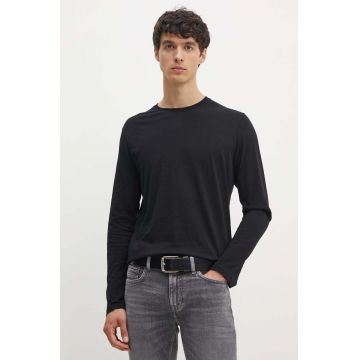 Sisley longsleeve din bumbac culoarea negru, neted, 3WF0S1013