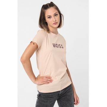 Tricou de bumbac cu decolteu la baza gatului Elogo