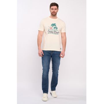 Tricou cu text si imprimeu tropical