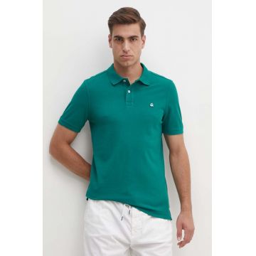 United Colors of Benetton polo de bumbac culoarea verde, neted