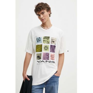 Vans tricou din bumbac barbati, culoarea bej, cu imprimeu, VN000HFQFS81