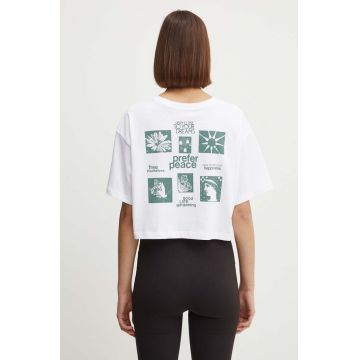 Vans tricou din bumbac femei, culoarea alb, VN000HGNWHT1