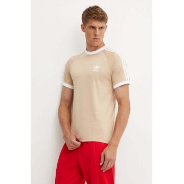 adidas Originals tricou din bumbac Adicolor Classics 3-Stripes Tee barbati, culoarea bej, cu imprimeu, IZ2366