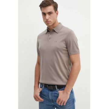 Armani Exchange polo de bumbac culoarea bej, neted, 8NZF5D ZM3JZ