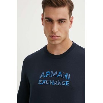 Armani Exchange tricou din bumbac barbati, culoarea albastru marin, cu imprimeu, 6DZTHC ZJBYZ